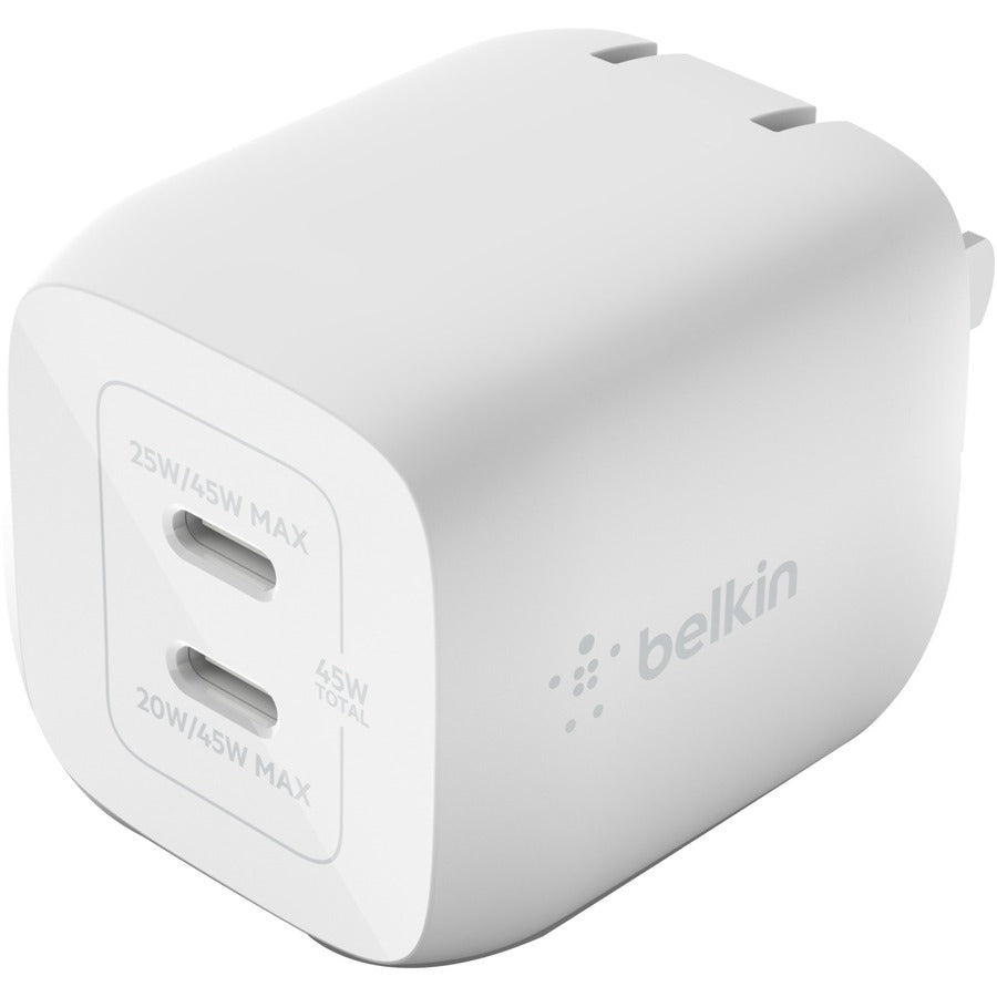 Belkin BoostCharge Pro Dual USB-C GaN Wall Charger with PPS 45W Laptop Chromebook Charging - Power Adapter WCH011DQWH