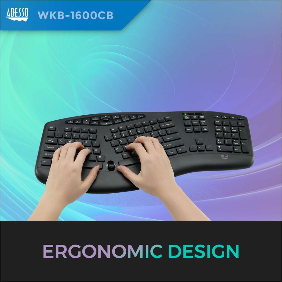Adesso TruForm Wireless Ergonomic Keyboard And Optical Mouse WKB-1600CB
