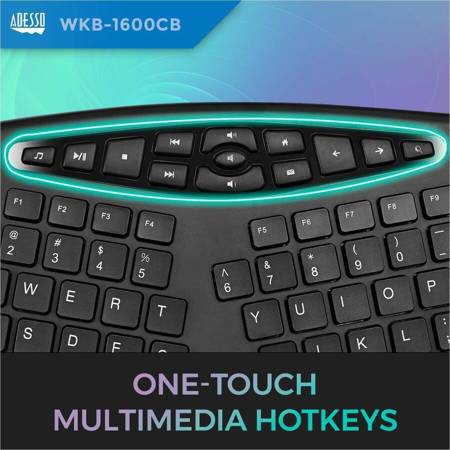 Adesso TruForm Wireless Ergonomic Keyboard And Optical Mouse WKB-1600CB