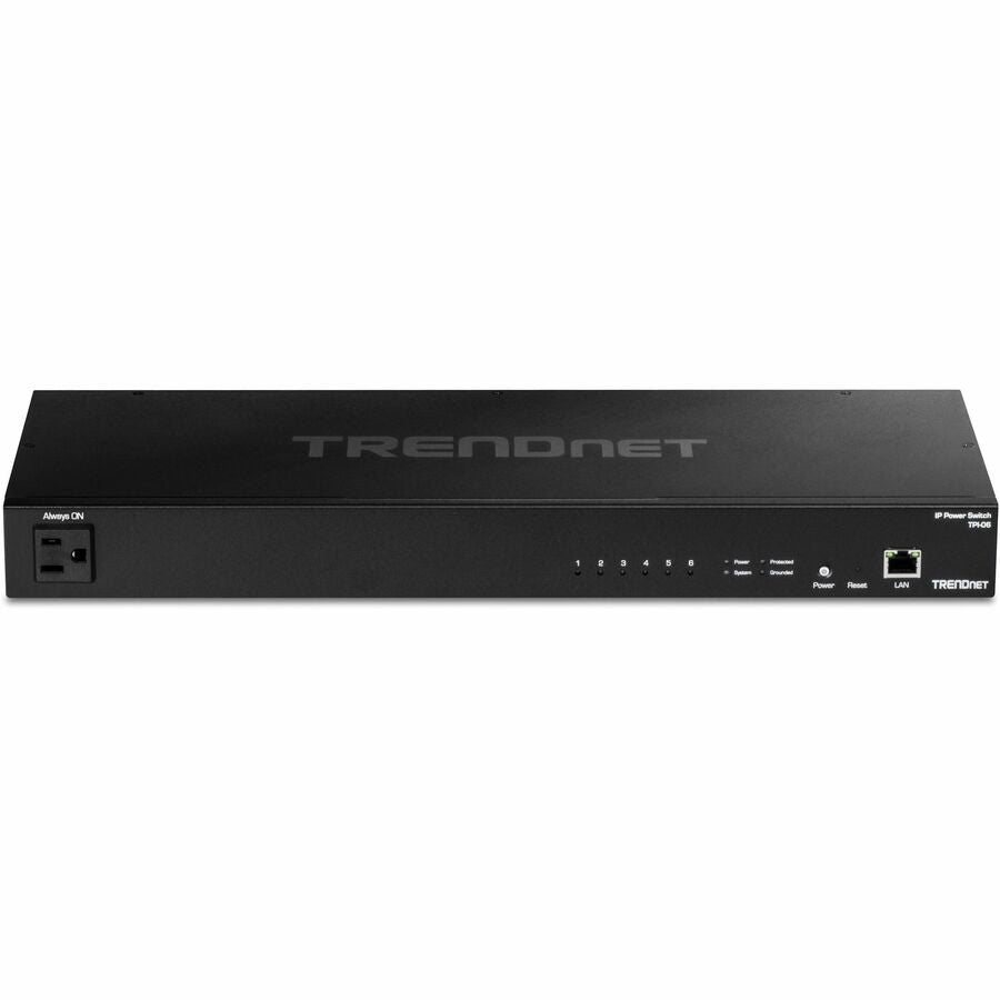 TRENDnet 6-Outlet Managed PDU, Rackmount Power Distribution Unit, 1 x NEMA 5-15R Bypass Power Outlet, 1 x Gigabit RJ-45 Port, Overload Protection, Surge Protection 2160J, Black, TPI-06 TPI-06