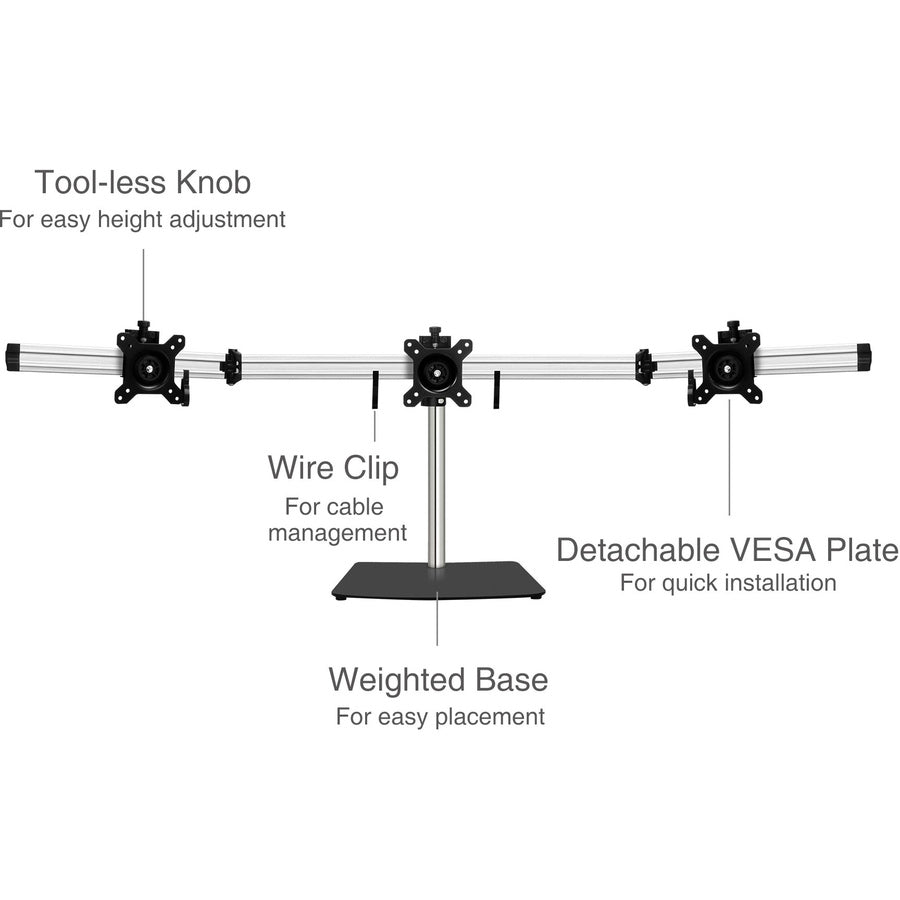 SIIG Premium Aluminum Freestanding Triple Monitor desk stand - 13" to 27" - Max Load 17.6 lbs each CE-MT2111-S1