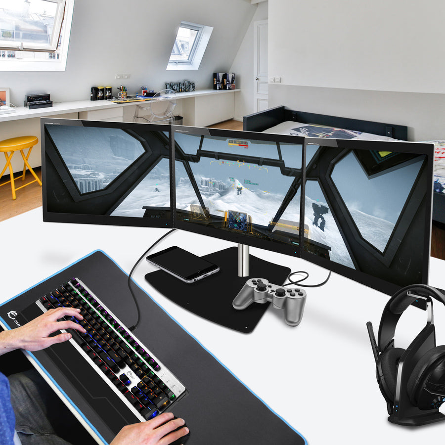 SIIG Premium Aluminum Freestanding Triple Monitor desk stand - 13" to 27" - Max Load 17.6 lbs each CE-MT2111-S1