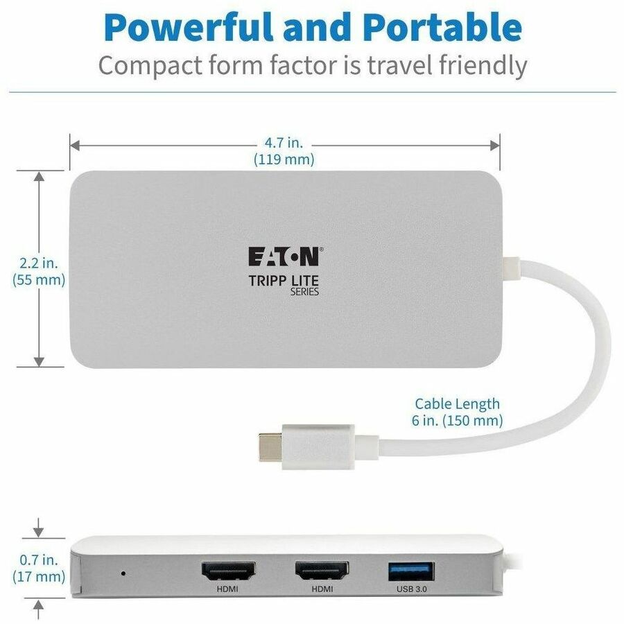 Eaton Tripp Lite Series USB-C Dock, Triple Display - HDMI, VGA, USB 3.x (5Gbps), USB-A Hub, 60W PD Charging U442-DOCK12-S
