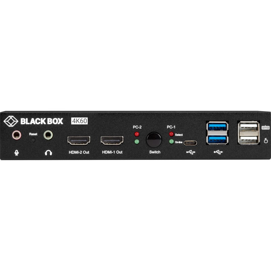 Black Box 2-Port 4K HDMI Dual-Head KVM Switch (with Audio Line In/Out and USB Hub) KVD200-2H