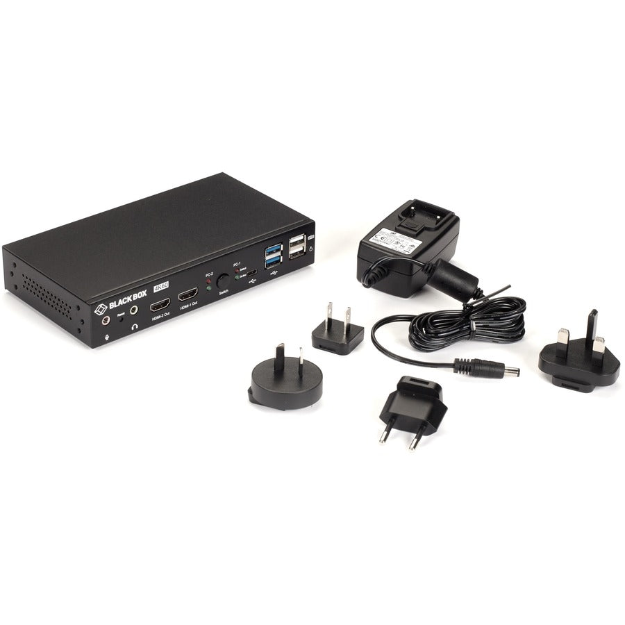 Black Box 2-Port 4K HDMI Dual-Head KVM Switch (with Audio Line In/Out and USB Hub) KVD200-2H