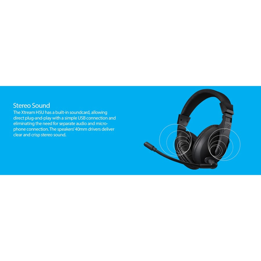 Adesso Xtream H5U - USB Stereo Headset with Microphone - Noise Cancelling - Wired- Lightweight XTREAM H5U