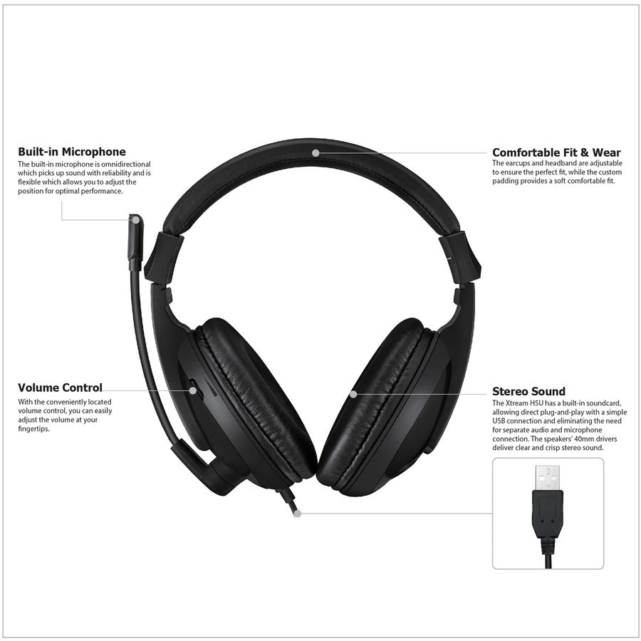 Adesso Xtream H5U - USB Stereo Headset with Microphone - Noise Cancelling - Wired- Lightweight XTREAM H5U