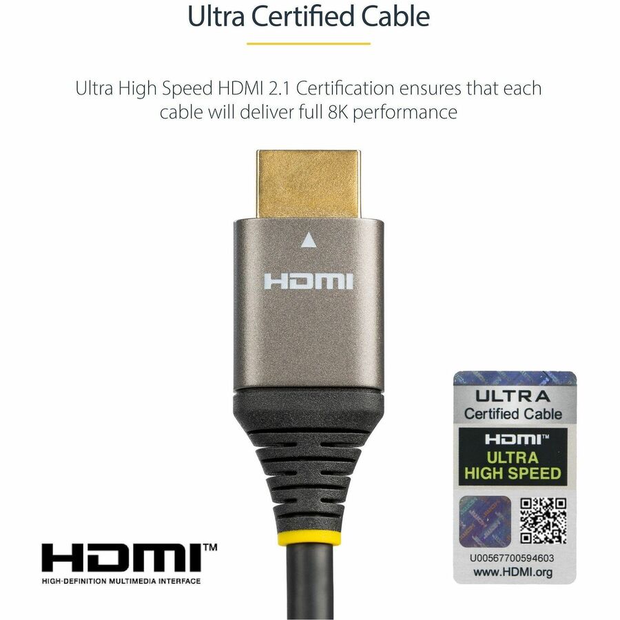 StarTech.com 20in (50cm) HDMI 2.1 Cable, Certified Ultra High Speed HDMI Cable 48Gbps, 8K 60Hz HDR10+, 8K HDMI Cord, TV/Monitor/Display HDMM21V50CM