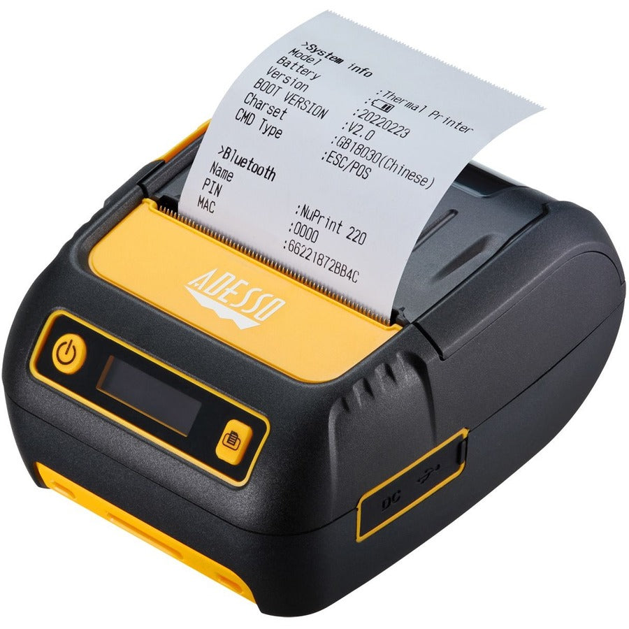 Adesso NuPrint NuPrint 220B Retail, Delivery, Restaurant, Pharmacy, Transportation & Logistic, Parking Ticket Direct Thermal Printer - Monochrome - Receipt Print - Bluetooth - Battery Included - Black NUPRINT 220B