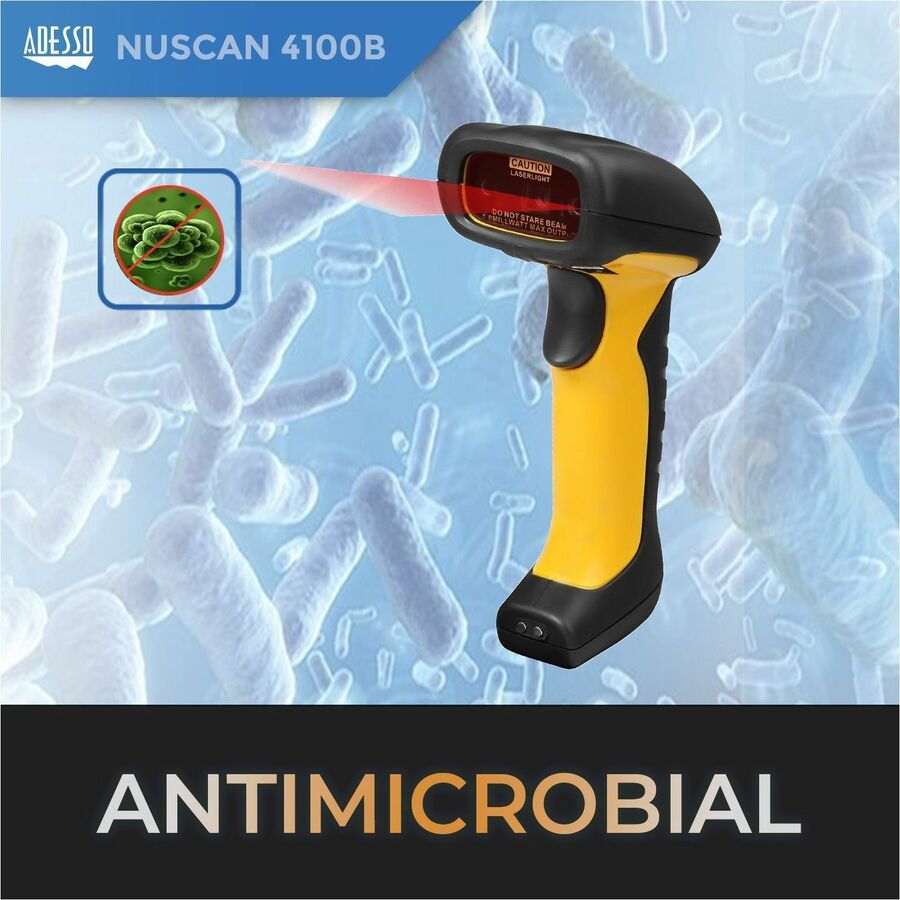 Adesso NuScan 4100B Bluetooth Antimicrobial Waterproof CCD Barcode Scanner NUSCAN 4100B