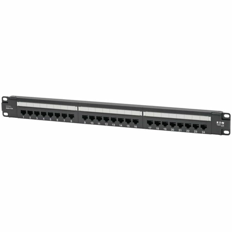 Eaton Tripp Lite Series 24-Port Cat6 Patch Panel - 4PPoE Compliant, 110/Krone, 568A/B, RJ45 Ethernet, 1U Rack-Mount, Black, TAA N252-P24