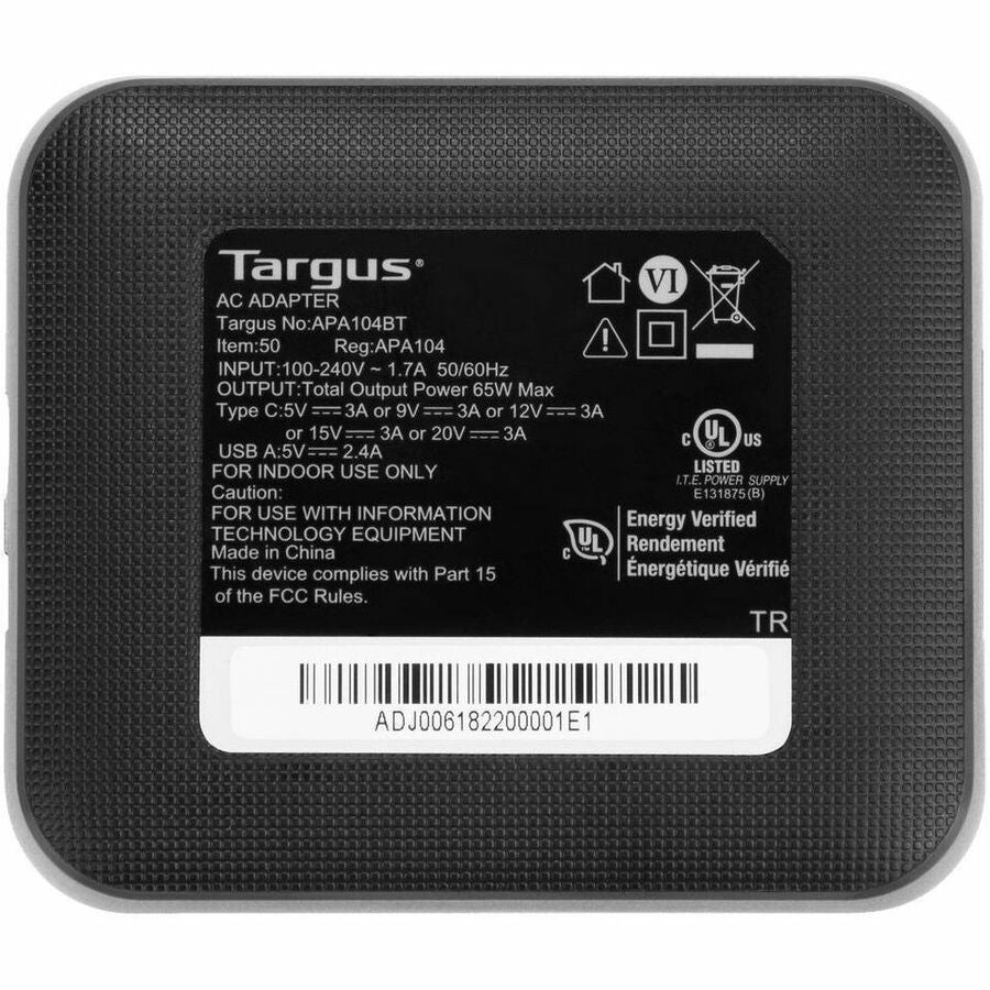 Targus 65W USB-C/USB-A Charger APA104BT