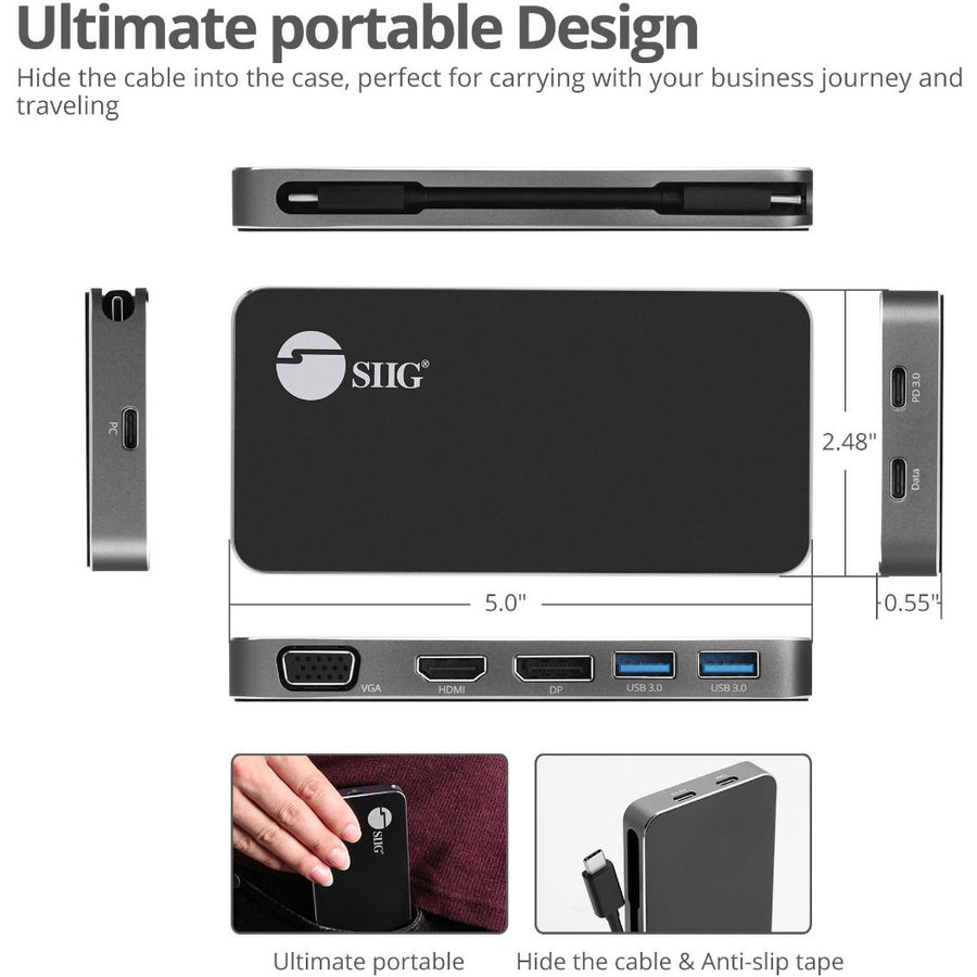 SIIG Triple Display USB-C MST Video Travel Docking with 100W PD Pass Through JU-DK0D11-S1