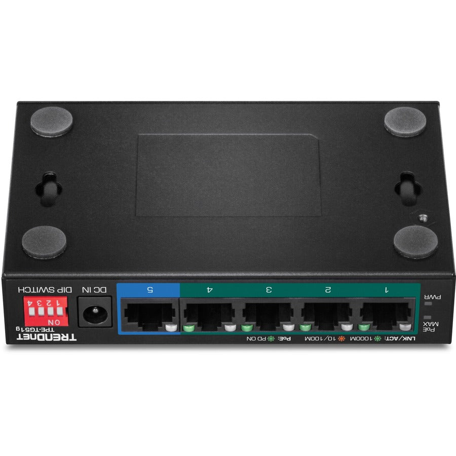 TRENDnet 5-Port Gigabit PoE+ Switch, Camera DIP Switch extends PoE+ 200m (656 ft.), 60W PoE Budget, Lifetime Protection, Black, TPE-TG51g TPE-TG51g