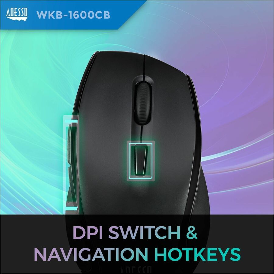 Adesso TruForm Wireless Ergonomic Keyboard And Optical Mouse WKB-1600CB