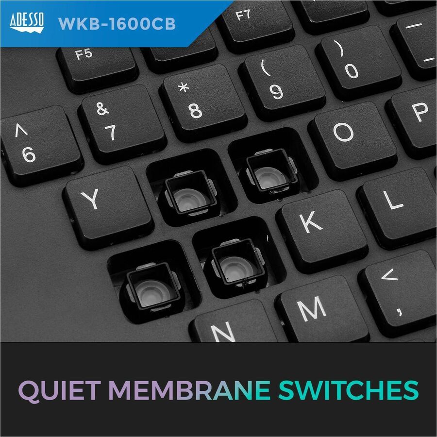 Adesso TruForm Wireless Ergonomic Keyboard And Optical Mouse WKB-1600CB