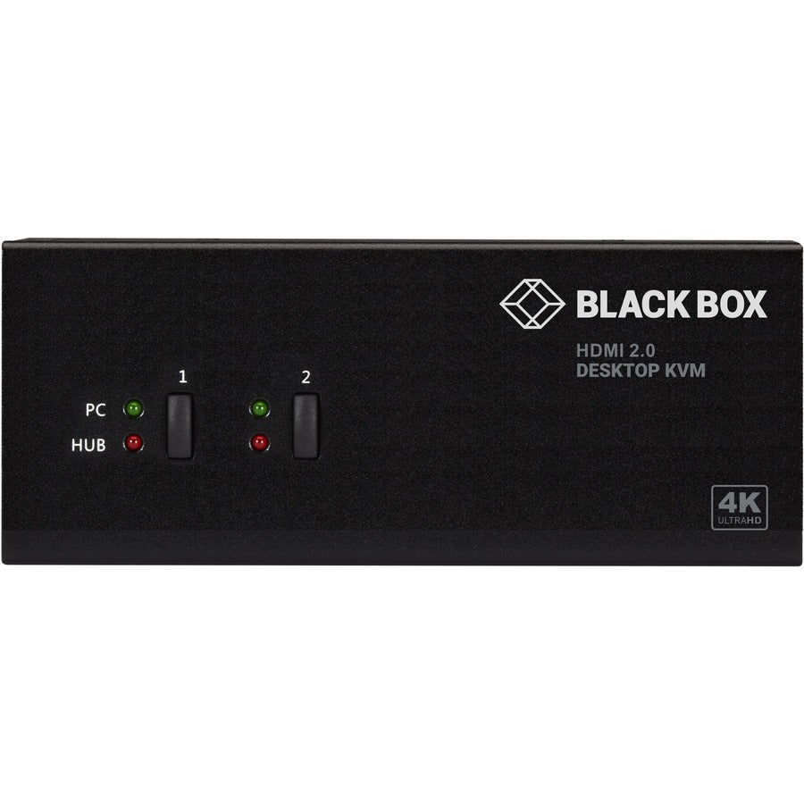 Black Box KVM Switch - 2-Port, Dual-Monitor, HDMI 2.0, 4K 60Hz, USB 3.0 Hub, Audio KV6222H