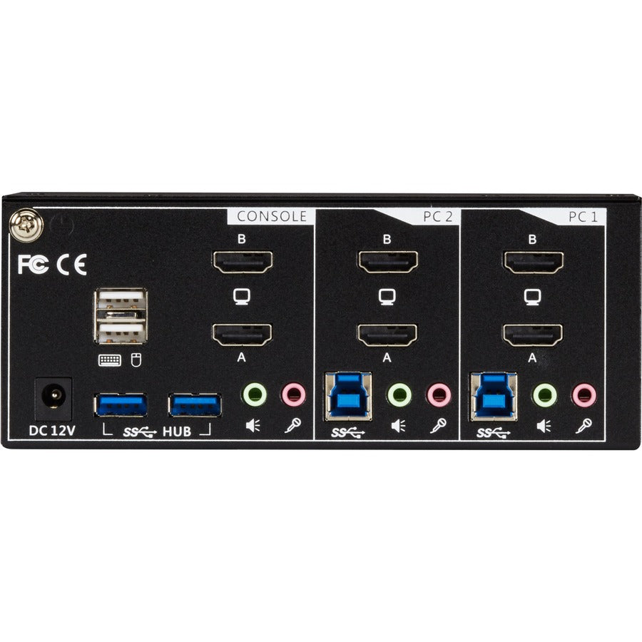 Black Box KVM Switch - 2-Port, Dual-Monitor, HDMI 2.0, 4K 60Hz, USB 3.0 Hub, Audio KV6222H