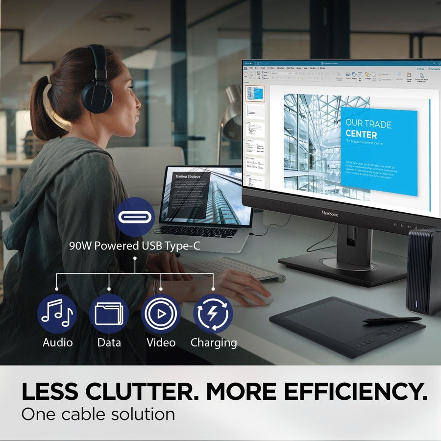 ViewSonic VG2456V 24 Inch 1080p Video Conference Monitor with Webcam, 2 Way Powered 90W USB C, Docking Built-In, Gigabit Ethernet RJ45, 40 Degree Tilt Ergonomics VG2456V