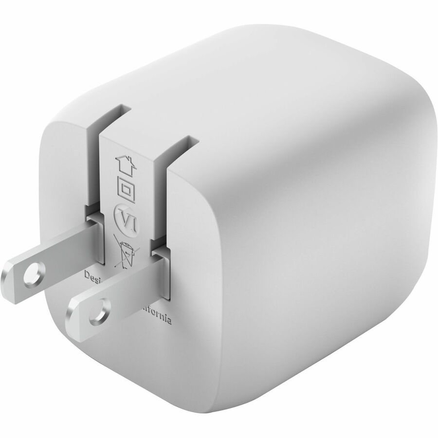 Belkin 45W Portable Dual Port GaN Wall Charger - 2xUSB-C (45W Total) - w/ USB-C to USB-C Cable - Fast Charging - Power Adapter - White WCH011DQ2MWH-B6