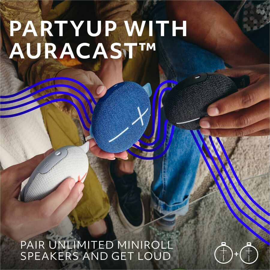 ULTIMATE EARS MINIROLL Ultra-Portable Waterproof Bluetooth Speaker, Big Bass, IP67 Dustproof, 131 ft (40 m) Range - Majestic Blue 984-002020