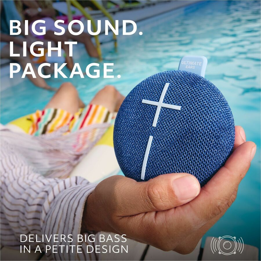 ULTIMATE EARS MINIROLL Ultra-Portable Waterproof Bluetooth Speaker, Big Bass, IP67 Dustproof, 131 ft (40 m) Range - Majestic Blue 984-002020