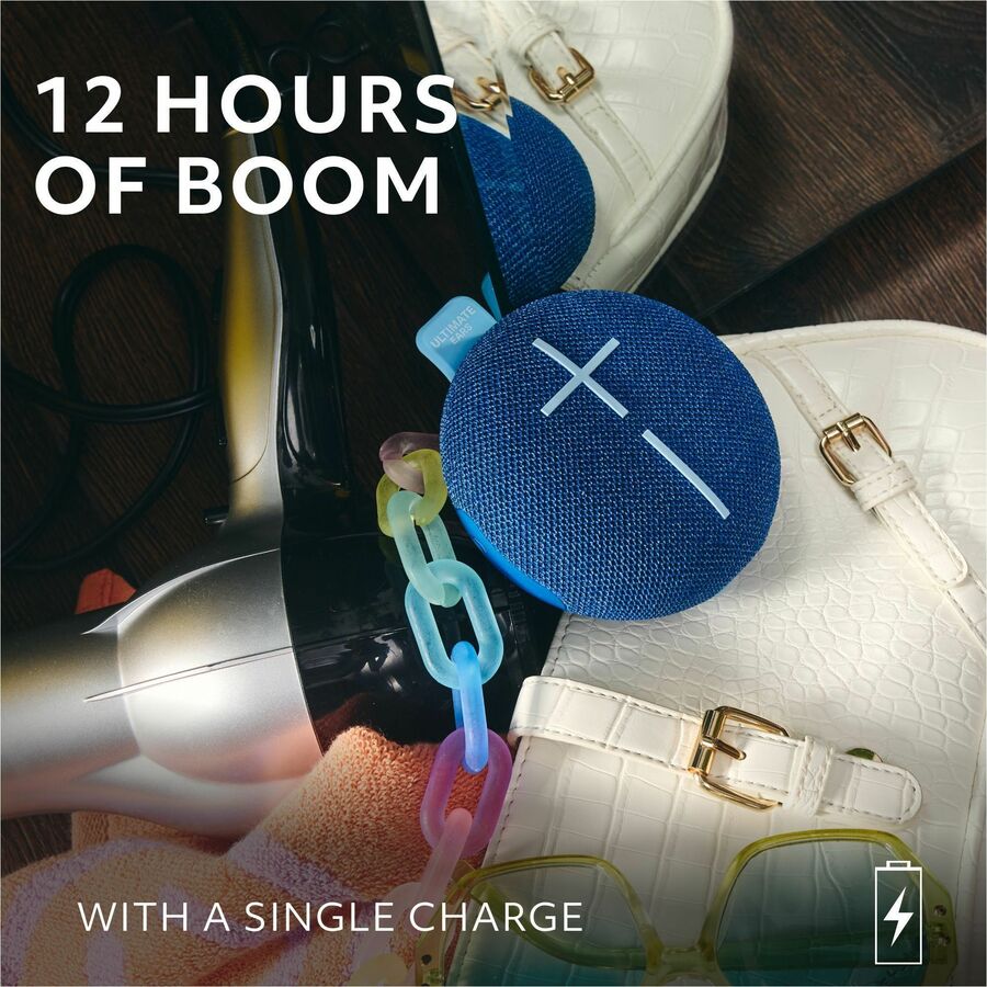 ULTIMATE EARS MINIROLL Ultra-Portable Waterproof Bluetooth Speaker, Big Bass, IP67 Dustproof, 131 ft (40 m) Range - Majestic Blue 984-002020