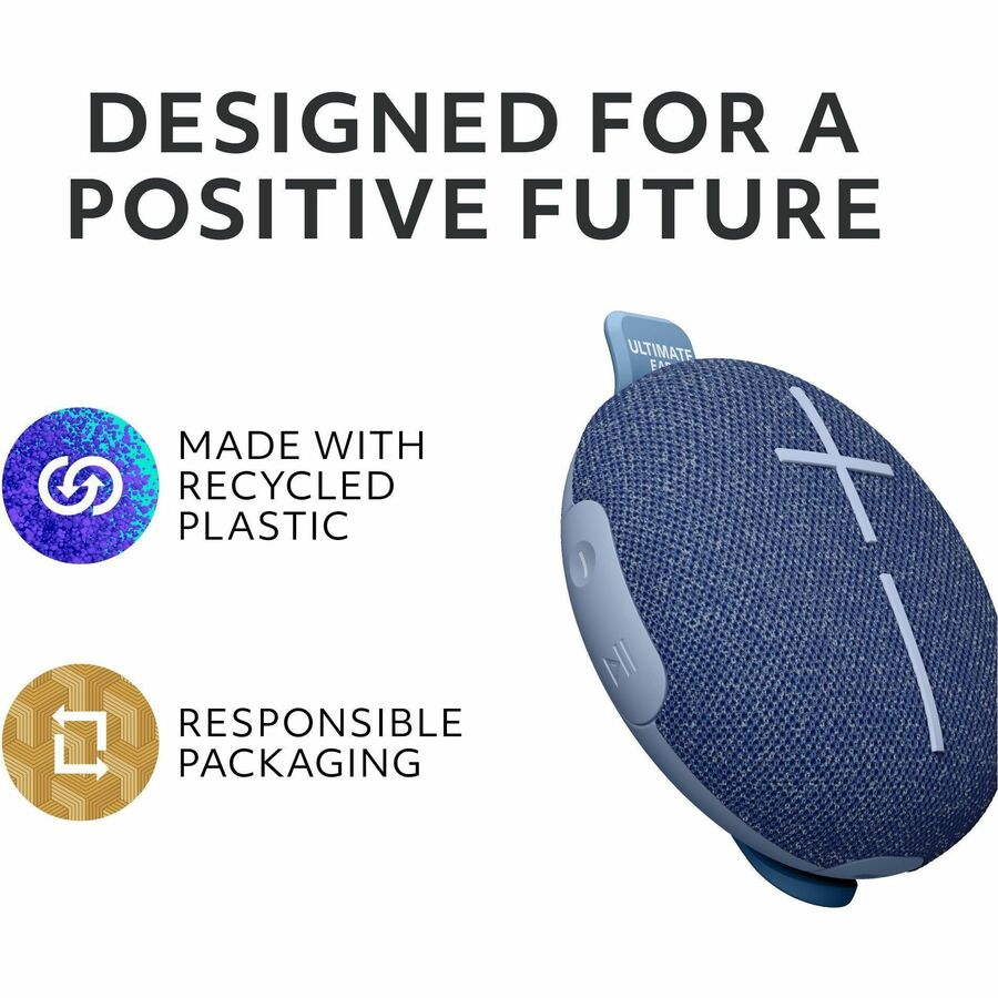 ULTIMATE EARS MINIROLL Ultra-Portable Waterproof Bluetooth Speaker, Big Bass, IP67 Dustproof, 131 ft (40 m) Range - Majestic Blue 984-002020