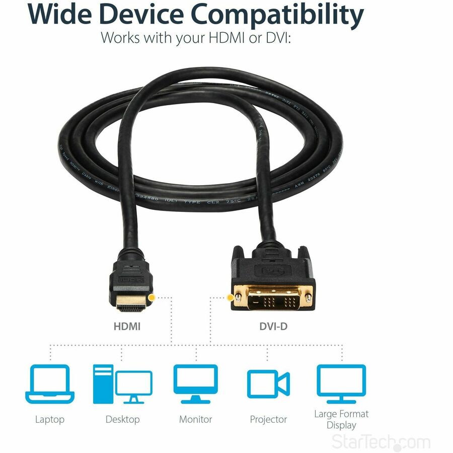 StarTech.com HDMI to DVI Cable - 6 ft / 2m - HDMI to DVI-D Cable - HDMI Monitor Cable - HDMI to DVI Adapter Cable HDMIDVIMM6