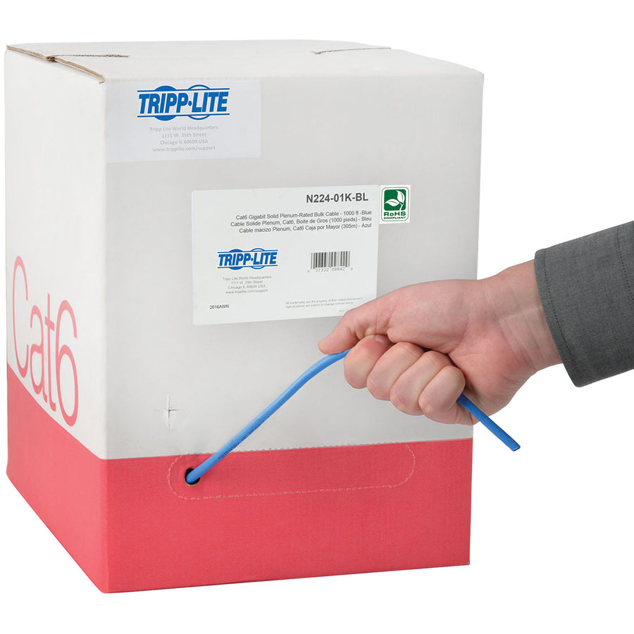 Eaton Tripp Lite Series Cat6 Gigabit Solid Core Plenum-Rated UTP CMP PVC Bulk Ethernet Cable, Blue, 1000 ft. (304.8 m), TAA N224-01K-BL