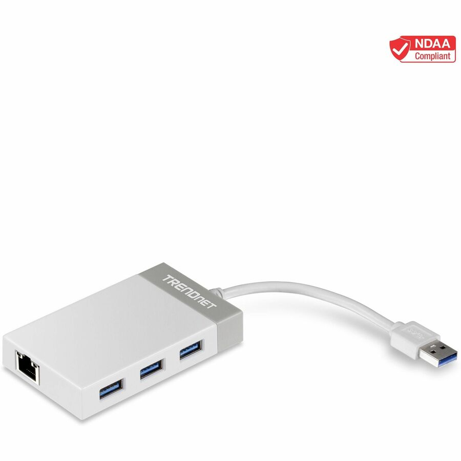 TRENDnet 3-Port USB 3.0 Hub with 10/100/1000 Mbps Gigabit Ethernet Adapter (3 USB 3.0 Ports; a RJ45 Gigabit Ethernet Port); Support XP; Vista; Windows 7; 8; 8.1; 10; Mac OS 10.6-10.9; Nintendo Switch; TU3-ETGH3 TU3-ETGH3