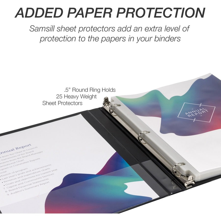 Samsill Economy 0.5 Inch 3 Ring Binder, Made in the USA, Round Ring Binder, Non-Stick Customizable Cover, Black, 12 Pack (I08510C) I08510C