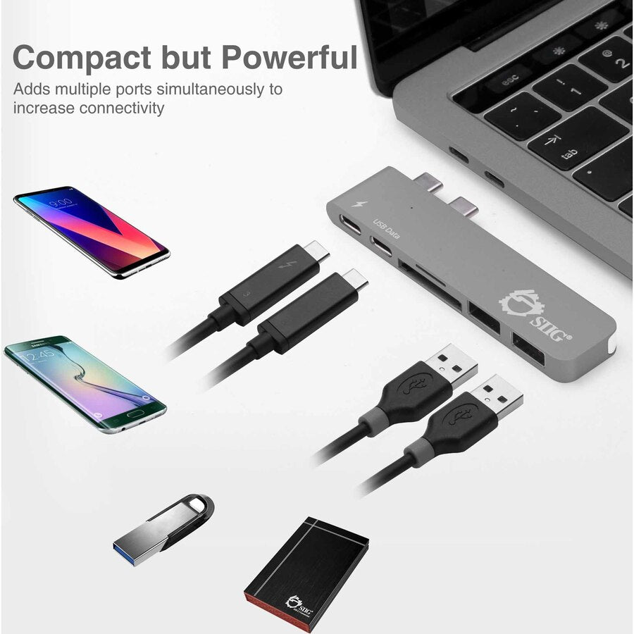 SIIG Thunderbolt 3 USB-C Hub with Card Reader & PD Adapter - Space Gray JU-TB0312-S1