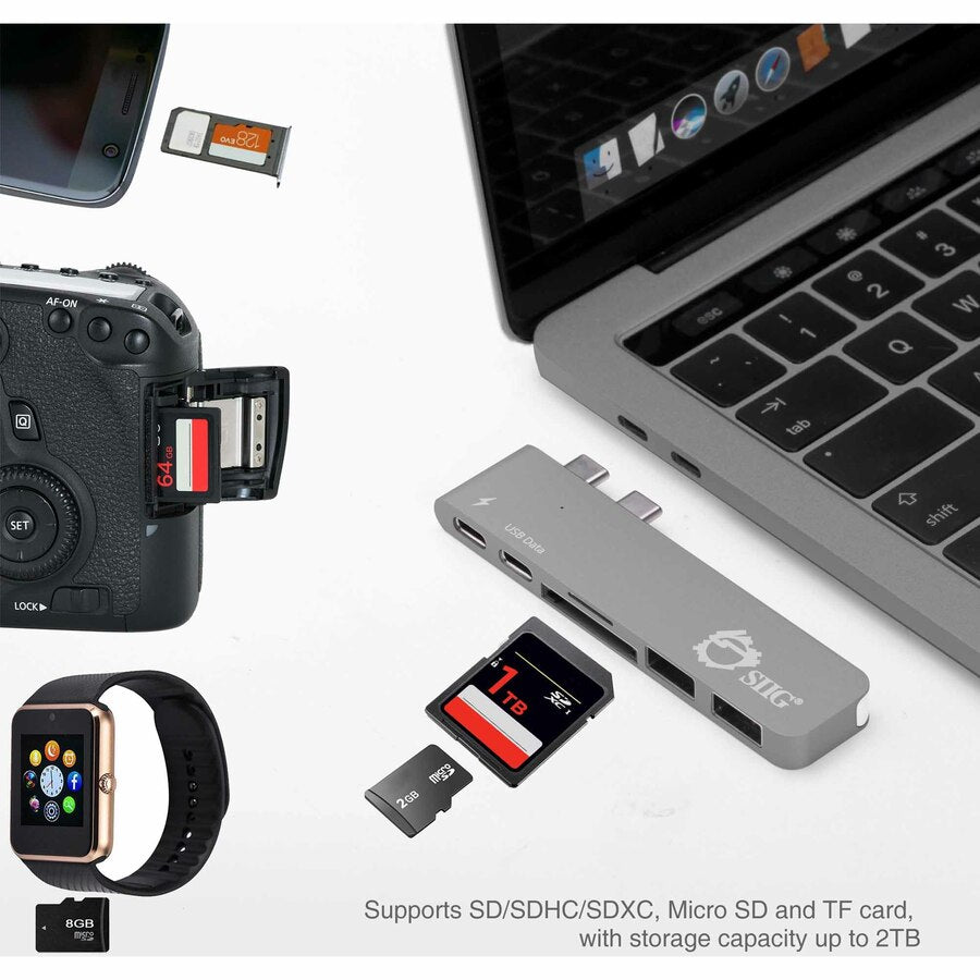 SIIG Thunderbolt 3 USB-C Hub with Card Reader & PD Adapter - Space Gray JU-TB0312-S1