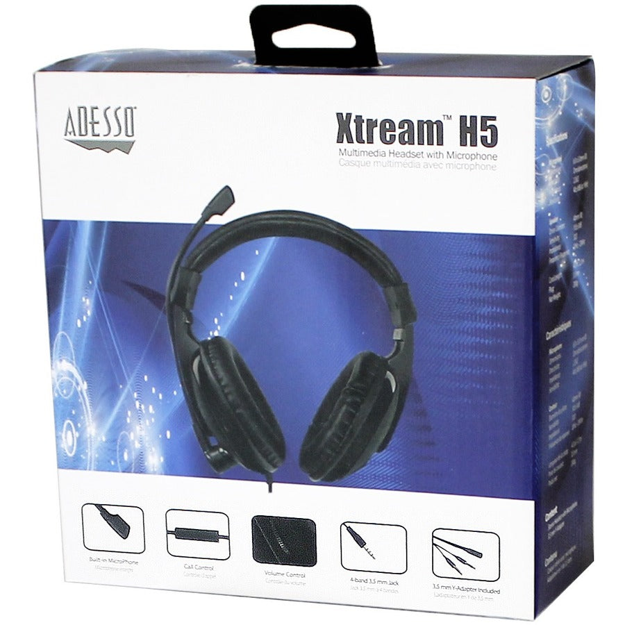 Adesso Xtream H5 - 3.5mm Stereo Headset with Microphone - Noise Cancelling - Wired- Lightweight XTREAM H5