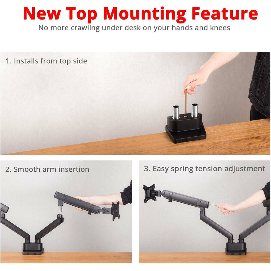 SIIG Aluminum Mechanical Spring Dual Monitor Mount - 17" to 32 - 17.6 lbs - Top Mounting CE-MT2U12-S1