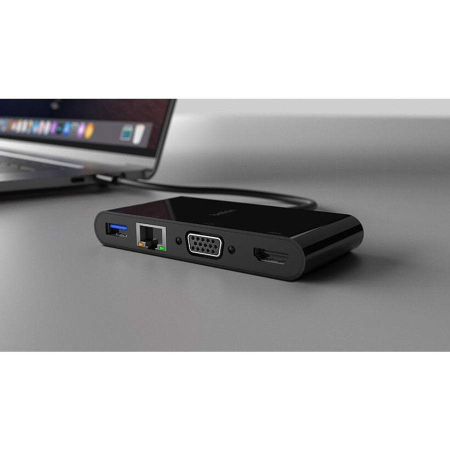 Belkin USB-C Multiport Adapter, USB-C to HDMI - USB A 3.0 - VGA - Ethernet, up 4k Resolution AVC005BK-BL