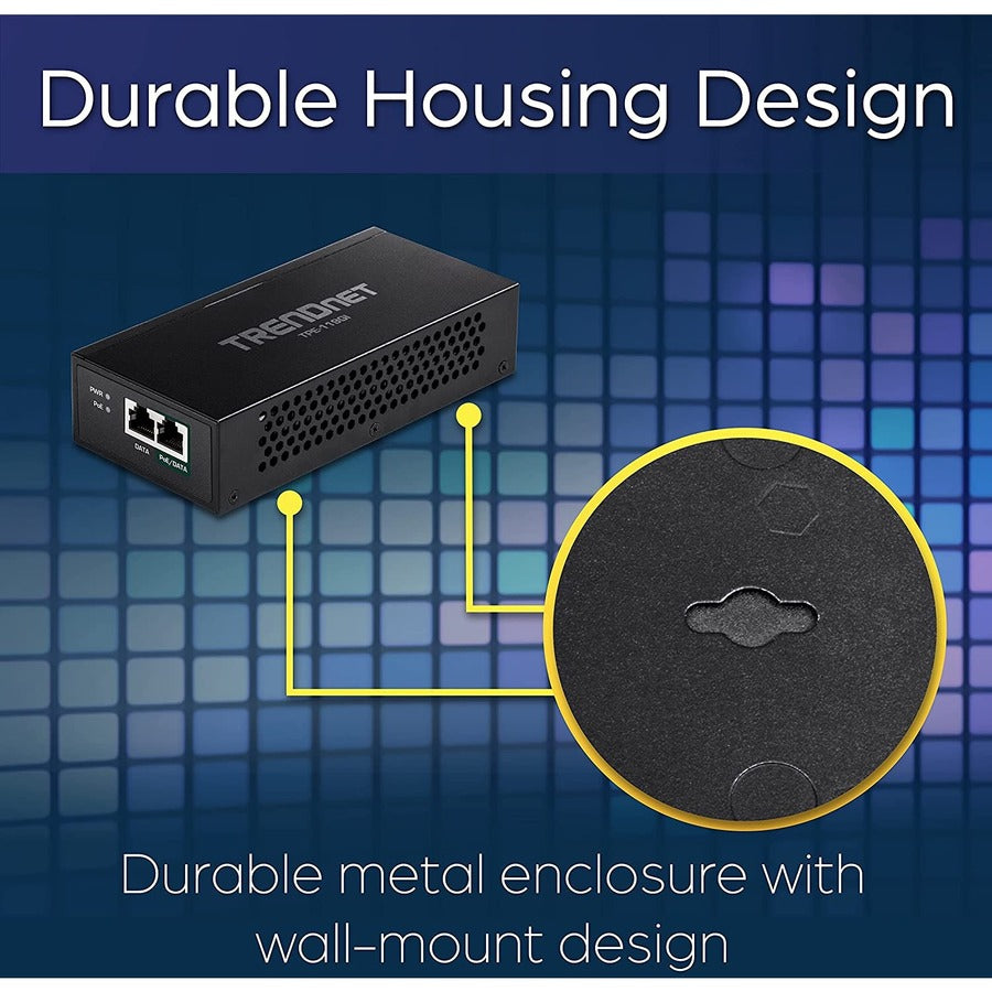 TRENDnet Gigabit PoE++ Injector, Convert A Non-PoE Port to A PoE++ Gigabit Port, PoE (15.4W), PoE+ (30W), Or PoE++ (95W), Up to 100m (328 ft), Integrated Power Supply, Black, TPE-119GI TPE-119GI