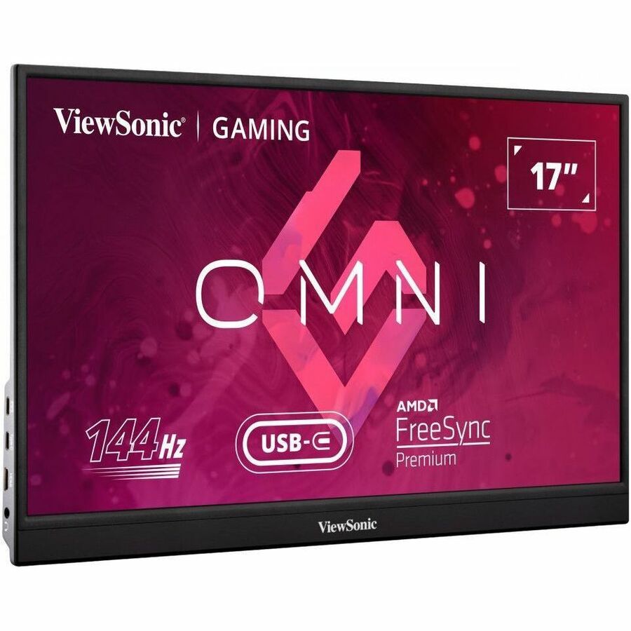 ViewSonic VX1755 17 Inch 1080p Portable IPS Gaming Monitor with 144Hz, AMD FreeSync Premium, 2 Way Powered 60W USB C, Mini HDMI, and Built in Stand with Smart Cover for Home and Esports VX1755