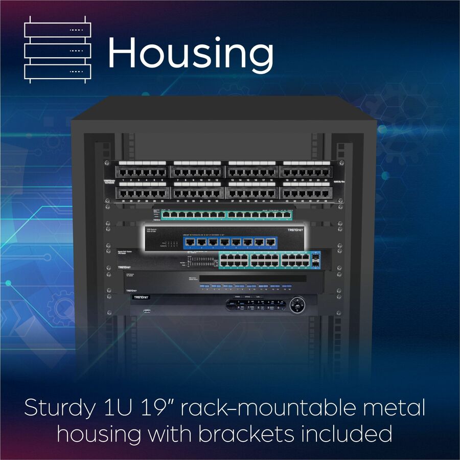 TRENDnet 8-Port 10G Unmanaged Switch, TEG-S708, 8 x 10G RJ-45 Ports, 160Gbps Switching Capacity, Rackmount Design, Lifetime Protection, Black TEG-S708