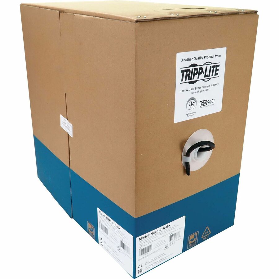 Eaton Tripp Lite Series Cat6a 10G Solid Core UTP Bulk Ethernet Cable, CMR Rated, Black, 1000 ft. (305 m) N223-01K-BK