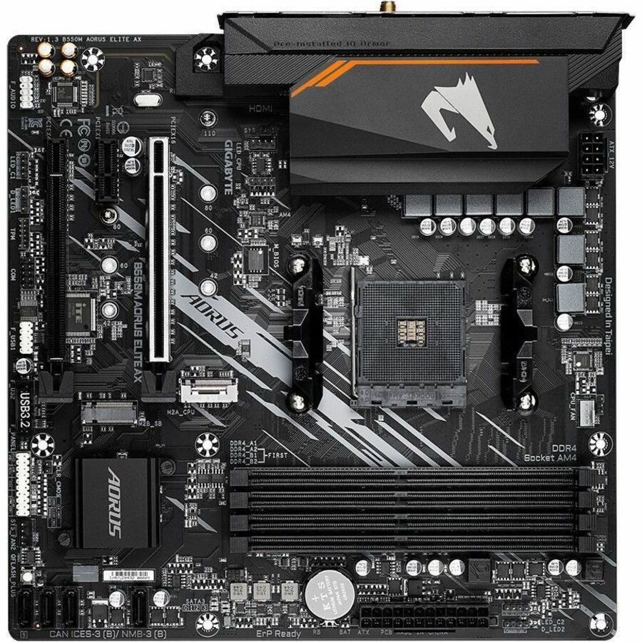Aorus Ultra Durable Desktop Motherboard - AMD B550 Chipset - Socket AM4 - Micro ATX B550M AORUS ELITE AX