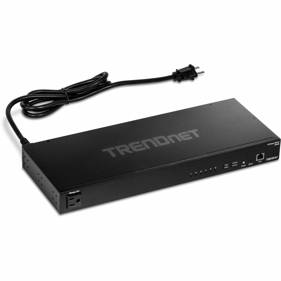 TRENDnet 6-Outlet Managed PDU, Rackmount Power Distribution Unit, 1 x NEMA 5-15R Bypass Power Outlet, 1 x Gigabit RJ-45 Port, Overload Protection, Surge Protection 2160J, Black, TPI-06 TPI-06