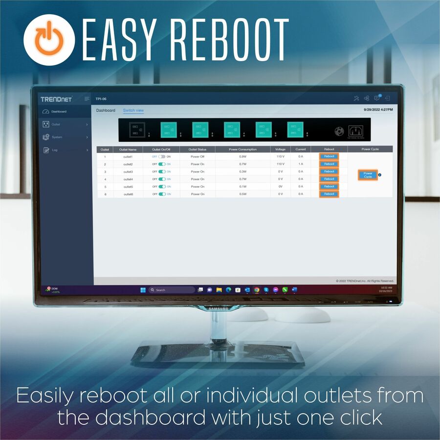 TRENDnet 6-Outlet Managed PDU, Rackmount Power Distribution Unit, 1 x NEMA 5-15R Bypass Power Outlet, 1 x Gigabit RJ-45 Port, Overload Protection, Surge Protection 2160J, Black, TPI-06 TPI-06