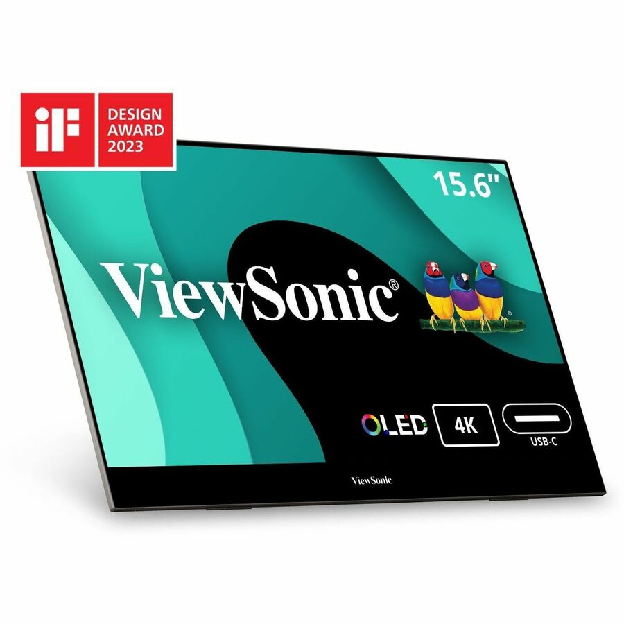 ViewSonic VX1655-4K-OLED 15.6 Inch 4K UHD Portable OLED Monitor with 2 Way Powered 60W USB C, Mini HDMI, Dual Speakers, and Built-in Stand with Magnetic Cover VX1655-4K-OLED
