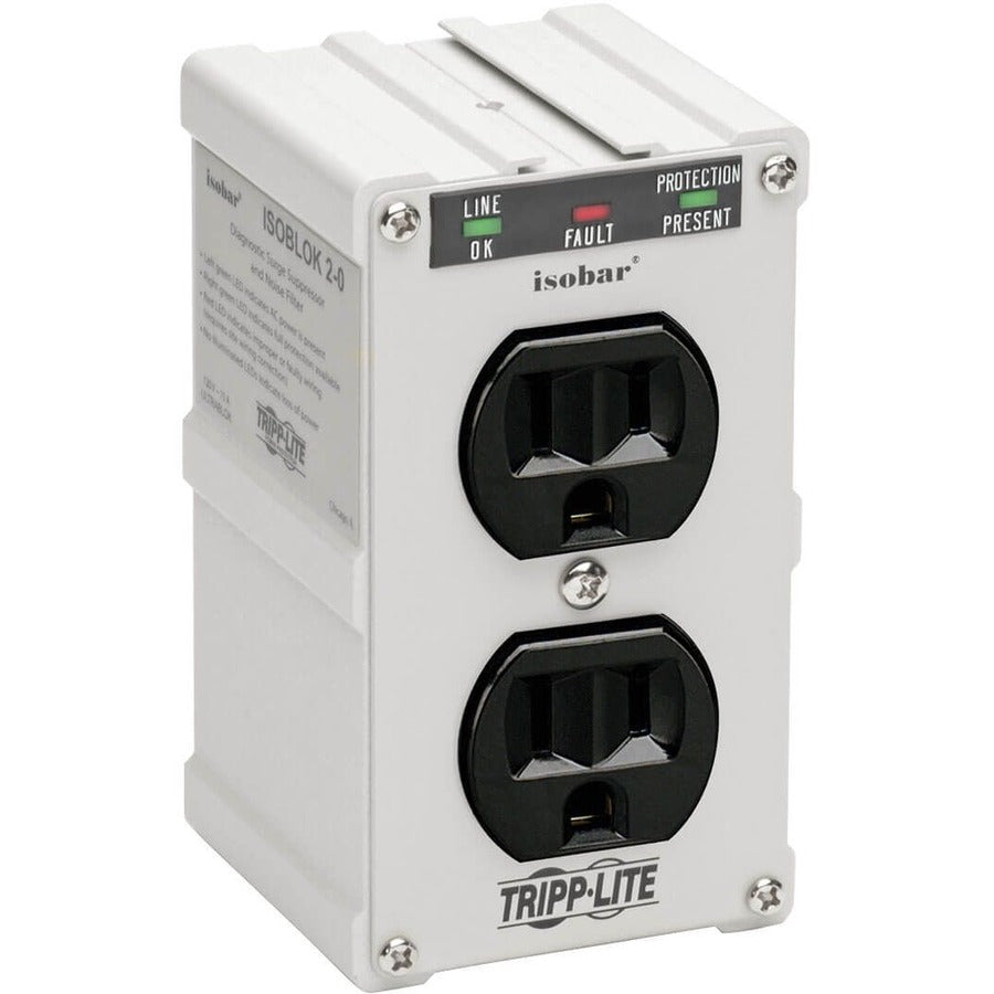 Tripp Lite by Eaton Isobar 2-Outlet Surge Protector, Direct Plug-In, 1410 Joules, Diagnostic LEDs, Metal Housing IBLOK2-0