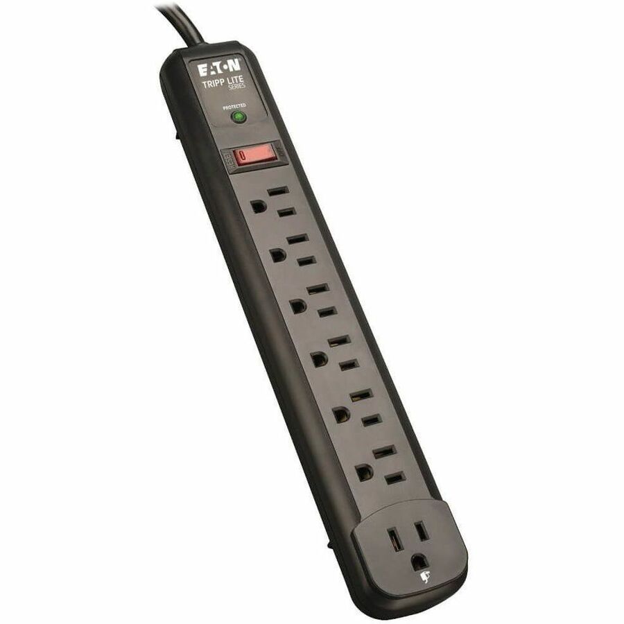 Eaton Tripp Lite Series Protect It! 7-Outlet Surge Protector, 6 Right-Angle Outlets, 4 ft. (1.22 m) Cord, 1080 Joules, Diagnostic LED, Black Housing TLP74RB