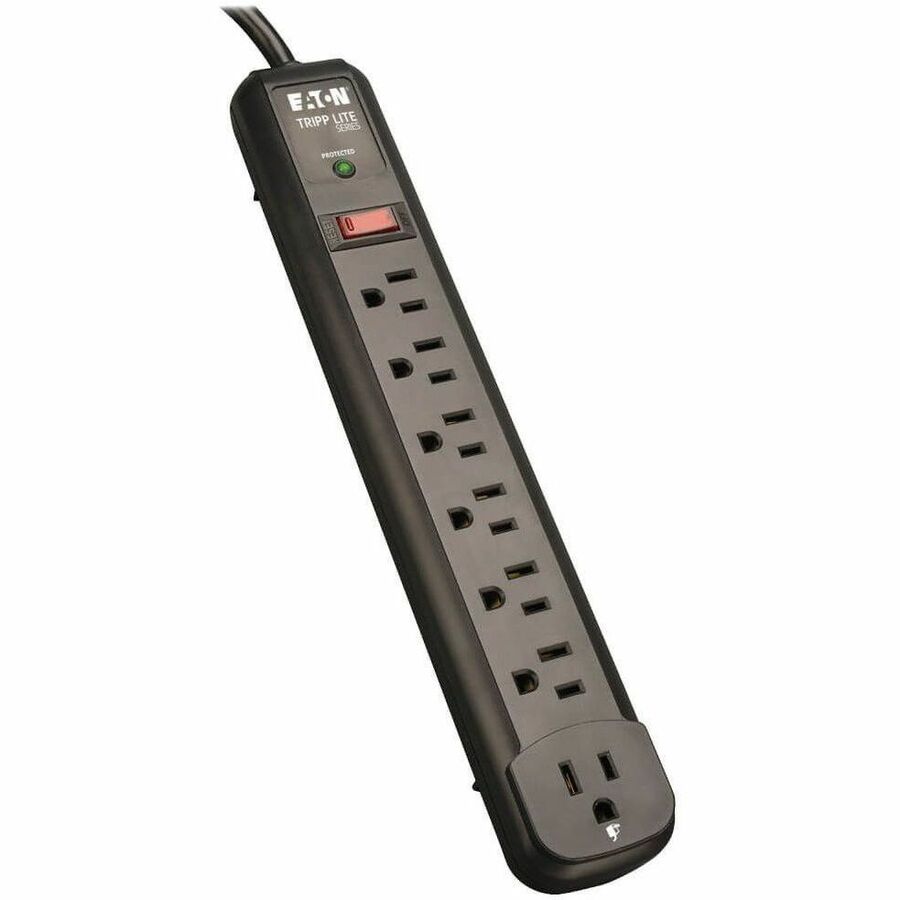Eaton Tripp Lite Series Protect It! 7-Outlet Surge Protector, 6 Right-Angle Outlets, 4 ft. (1.22 m) Cord, 1080 Joules, Diagnostic LED, Black Housing TLP74RB