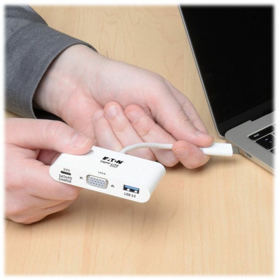 Eaton Tripp Lite Series USB-C to VGA Adapter with USB 3.x (5Gbps) Hub Ports and 60W PD Charging, White U444-06N-VU-C