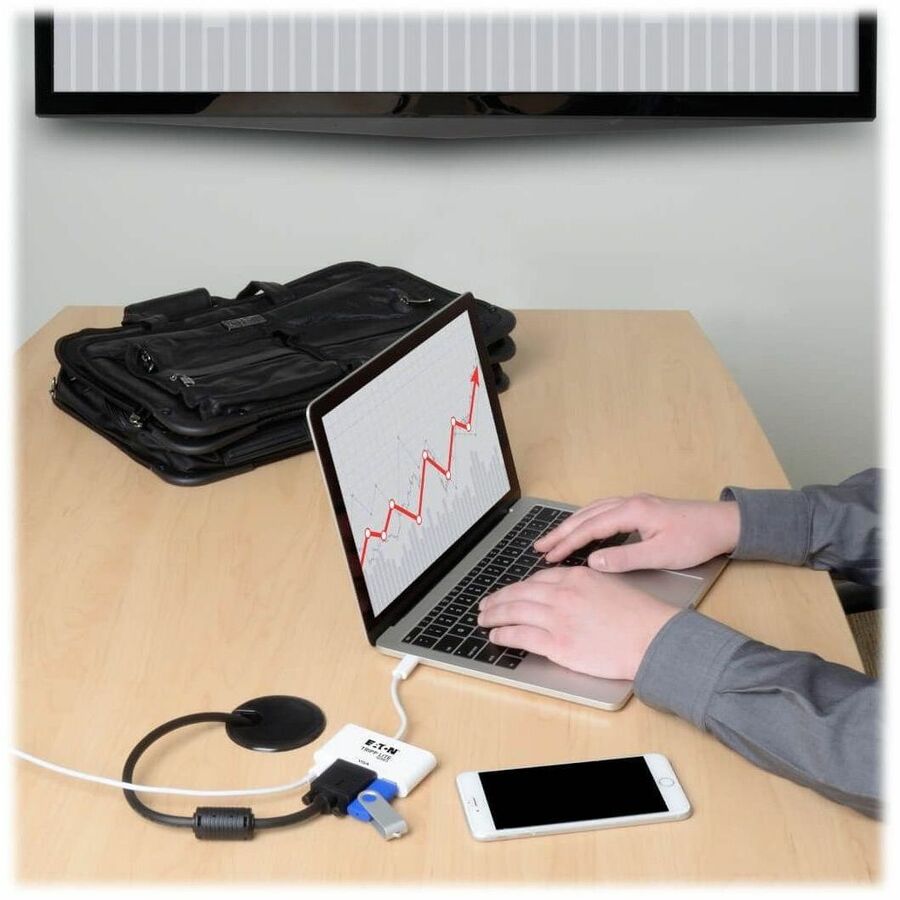 Eaton Tripp Lite Series USB-C to VGA Adapter with USB 3.x (5Gbps) Hub Ports and 60W PD Charging, White U444-06N-VU-C